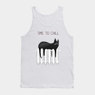 Cartoon funny black cat and the inscription "Time to chill". Tank Top